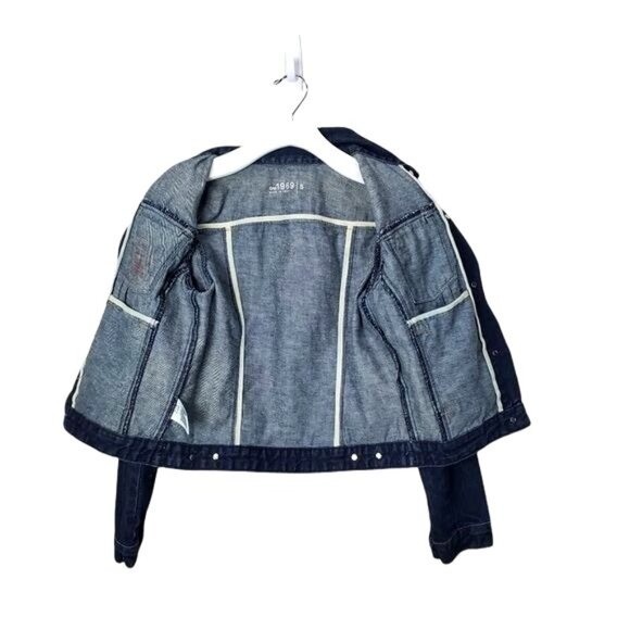 GAP Womens Jacket SZ S Denim Blue Button Long Sleeves Crop Stretchy Y2K 90's - Picture 3 of 10